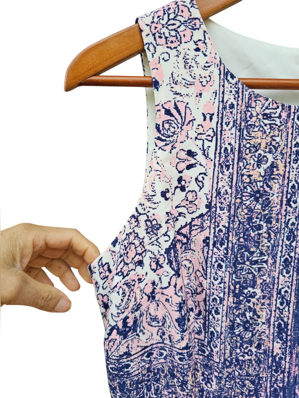 Tahari Pink & Navy Printed Sleeveless Maxi Dress Size 4 - Picture 12 of 16